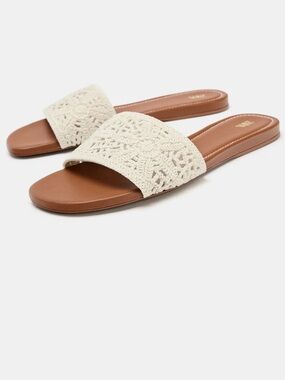 Zara NWT knit crochet ivory off white woven slide sandals